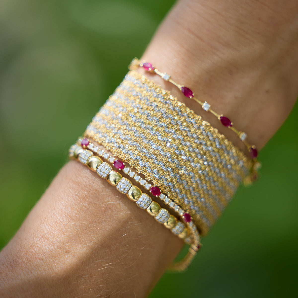 Gold Bead and Diamond Pavé Bracelet in Yellow Gold, view 7 | JJ Jewelry Miami