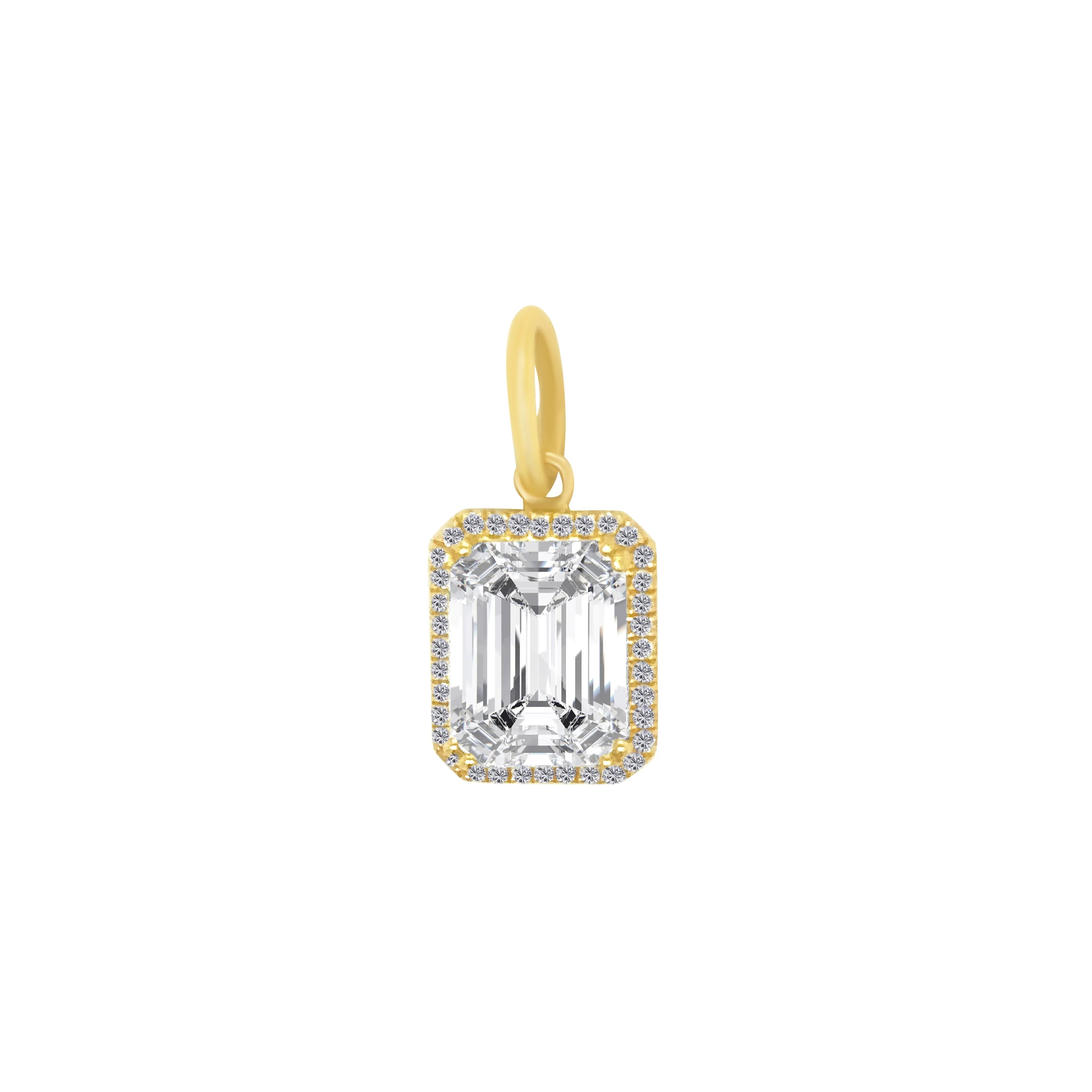 Gold clear crystal and diamond pendant in 18K yellow gold by JJ Jewelry