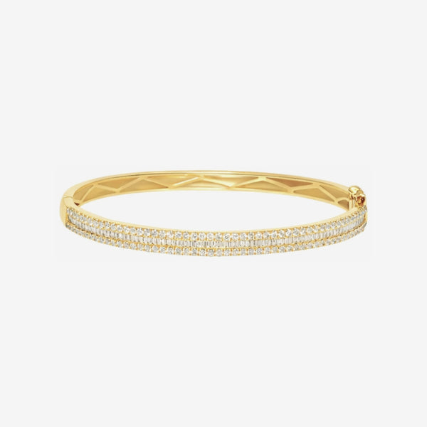 Half Diamond Bangle in Yellow Gold | JJ Jewelry