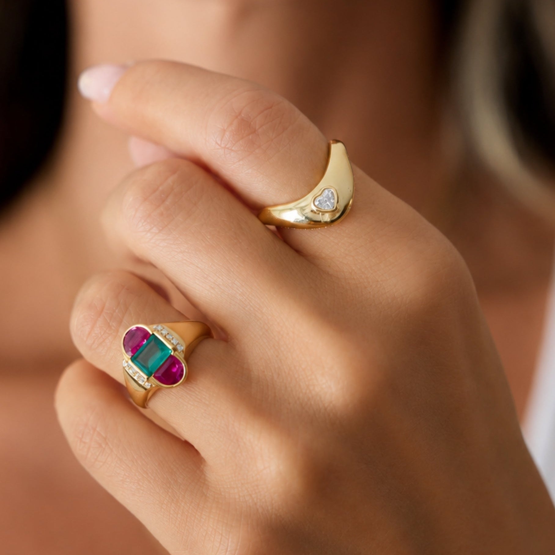 Heart Diamond Sculptural Wave Ring in 14K Yellow Gold