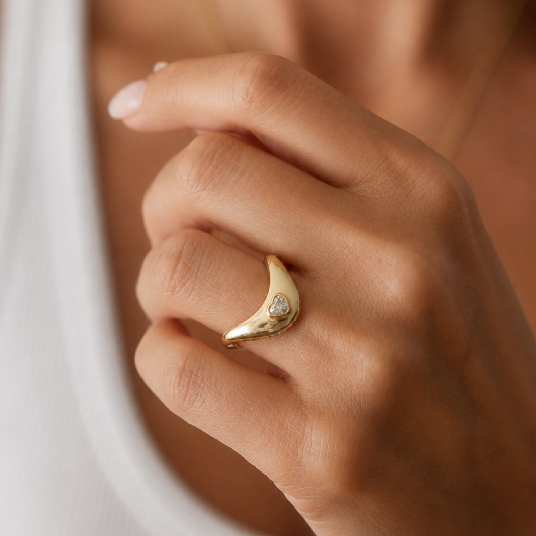 Heart Diamond Sculptural Wave Ring in 14K Yellow Gold