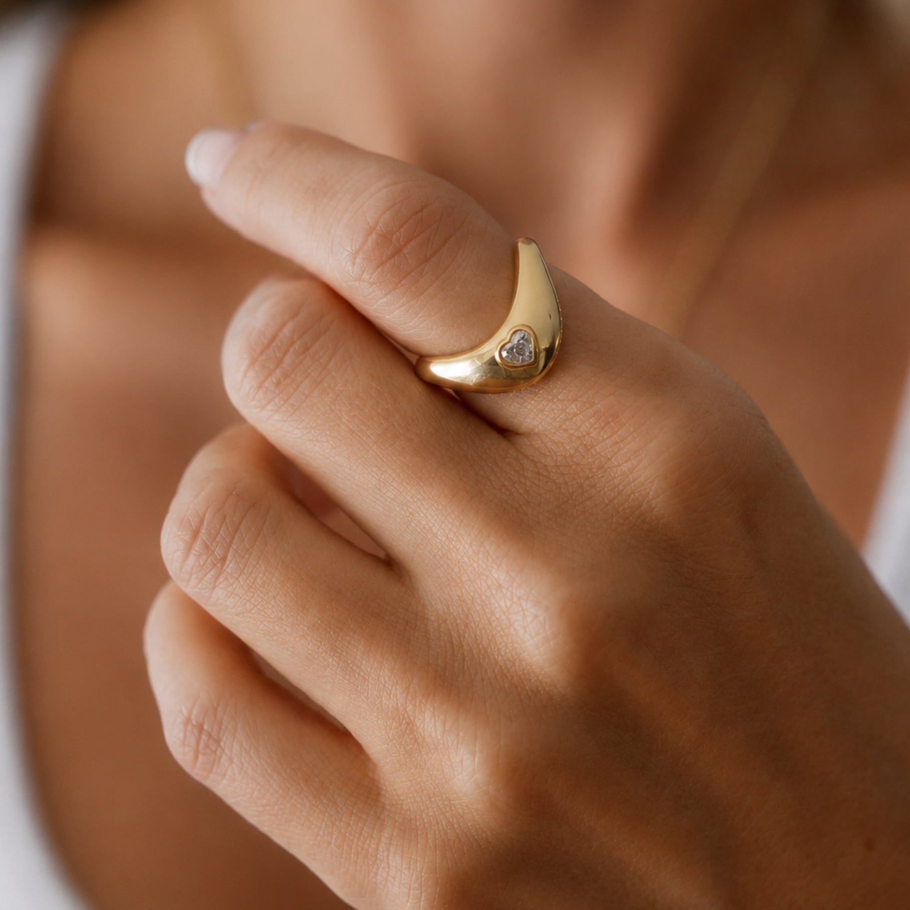 Heart Diamond Sculptural Wave Ring in 14K Yellow Gold