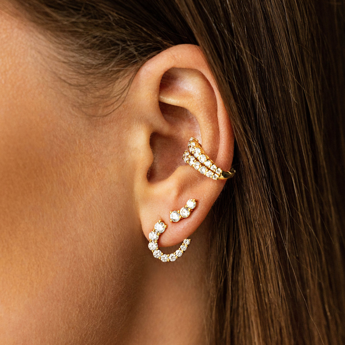 Horseshoe Diamond Stud Earrings, styled ear stack | JJ Jewelry Miami