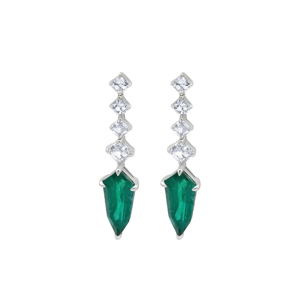 Kite-Cut Emerald & Arch-Cut Diamond Drop Earrings | JJ Jewelry Miami