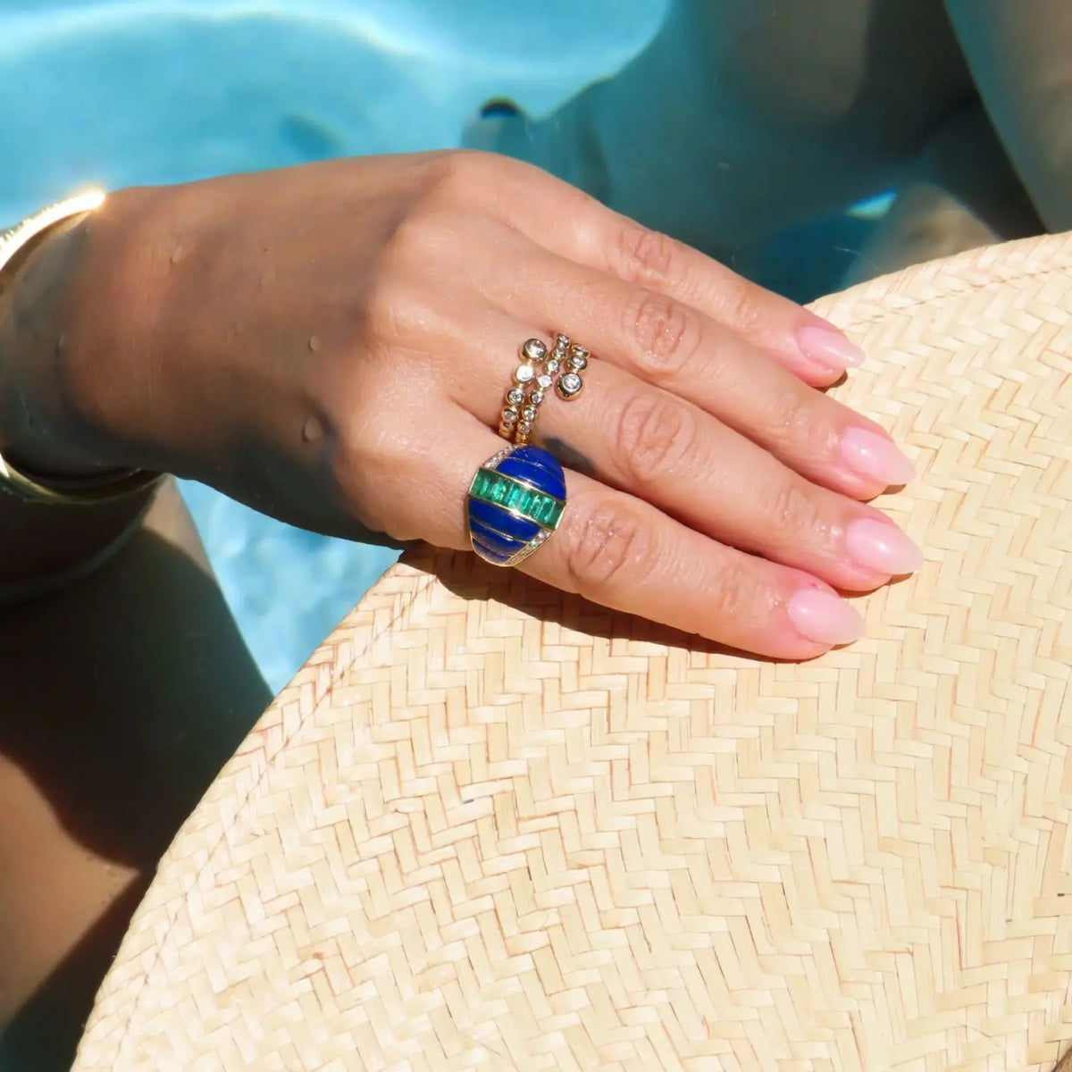 Lapis Dream Emerald and Diamond Ring, lifestyle view 3 | JJ Jewelry