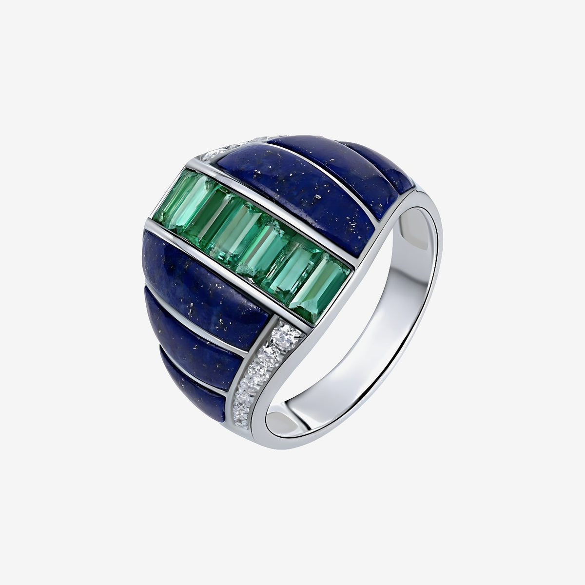 Lapis Dream Emerald and Diamond Ring in 18K White Gold | JJ Jewelry