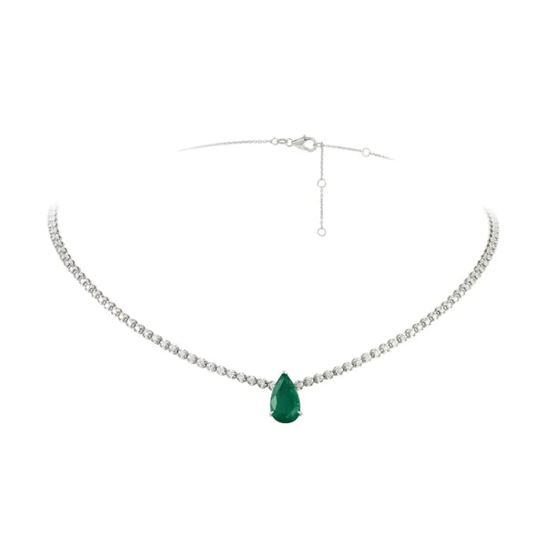 Laura Emerald Diamond Necklace 18K Gold | JJ Jewelry