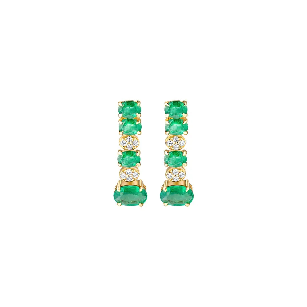 Linear emerald and diamond drop earrings in 18K yellow gold by JJ Jewelry