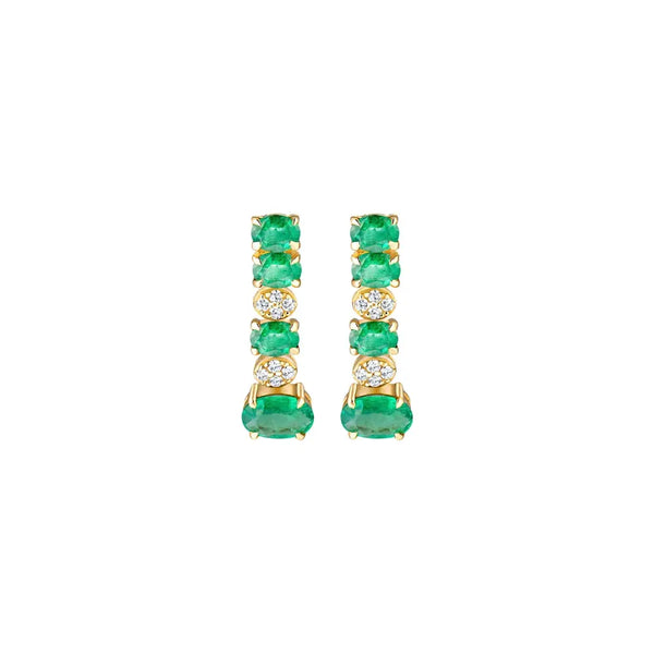 Linear emerald and diamond drop earrings in 18K yellow gold by JJ Jewelry