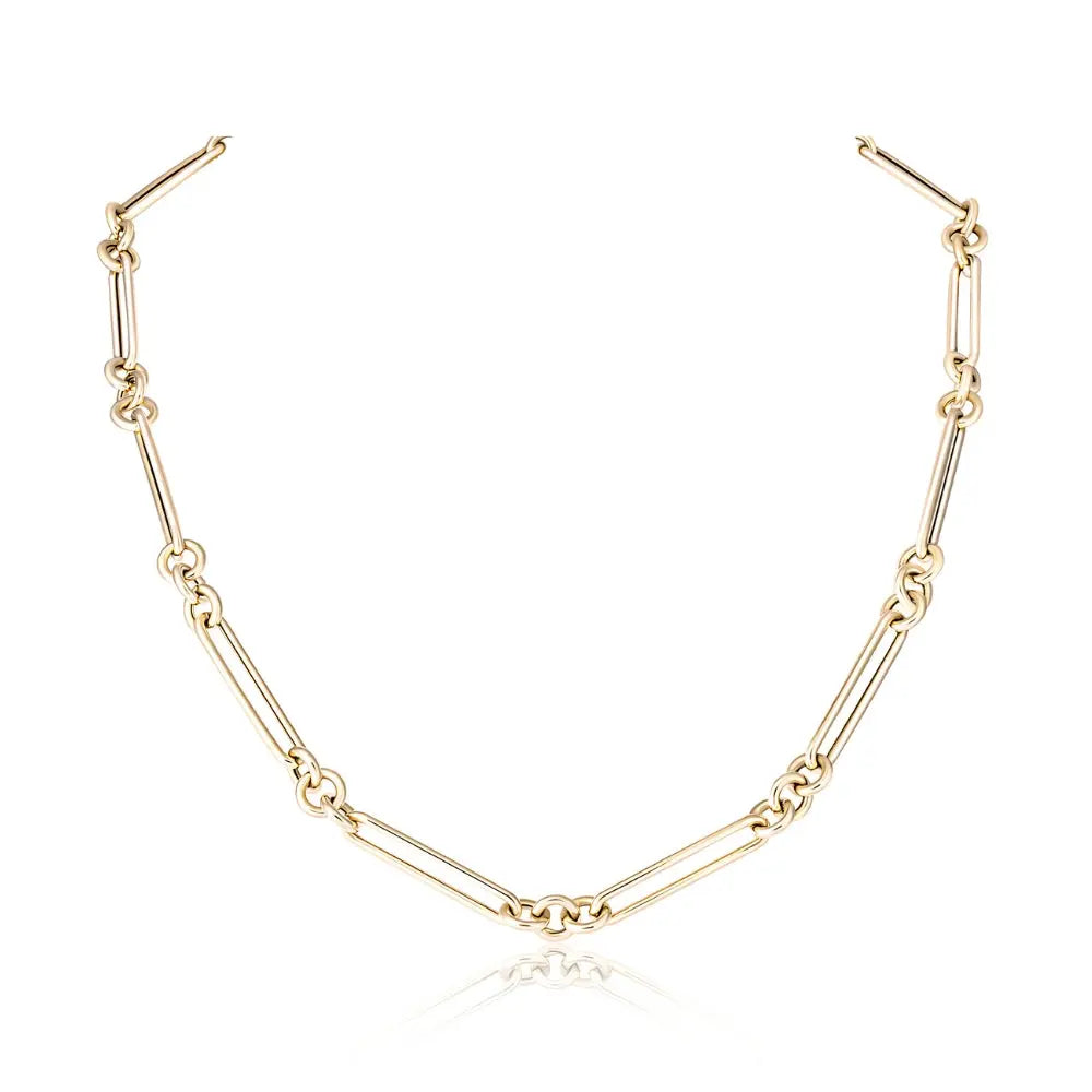 Long link and knot chain necklace in 14K yellow gold by JJ Jewelry
