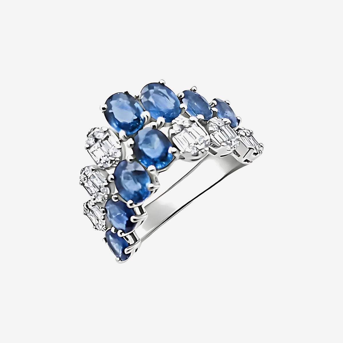 Luxe Gemstone and Diamond Crossover Ring in 18K White Gold | JJ Jewelry