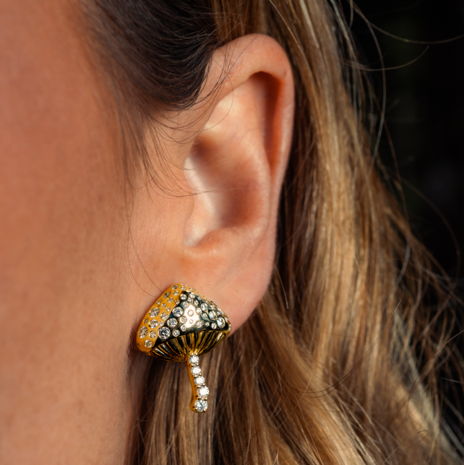 Magic Mushroom Diamond Stud by Alessa Rocks, close-up on ear | JJ Jewelry Miami