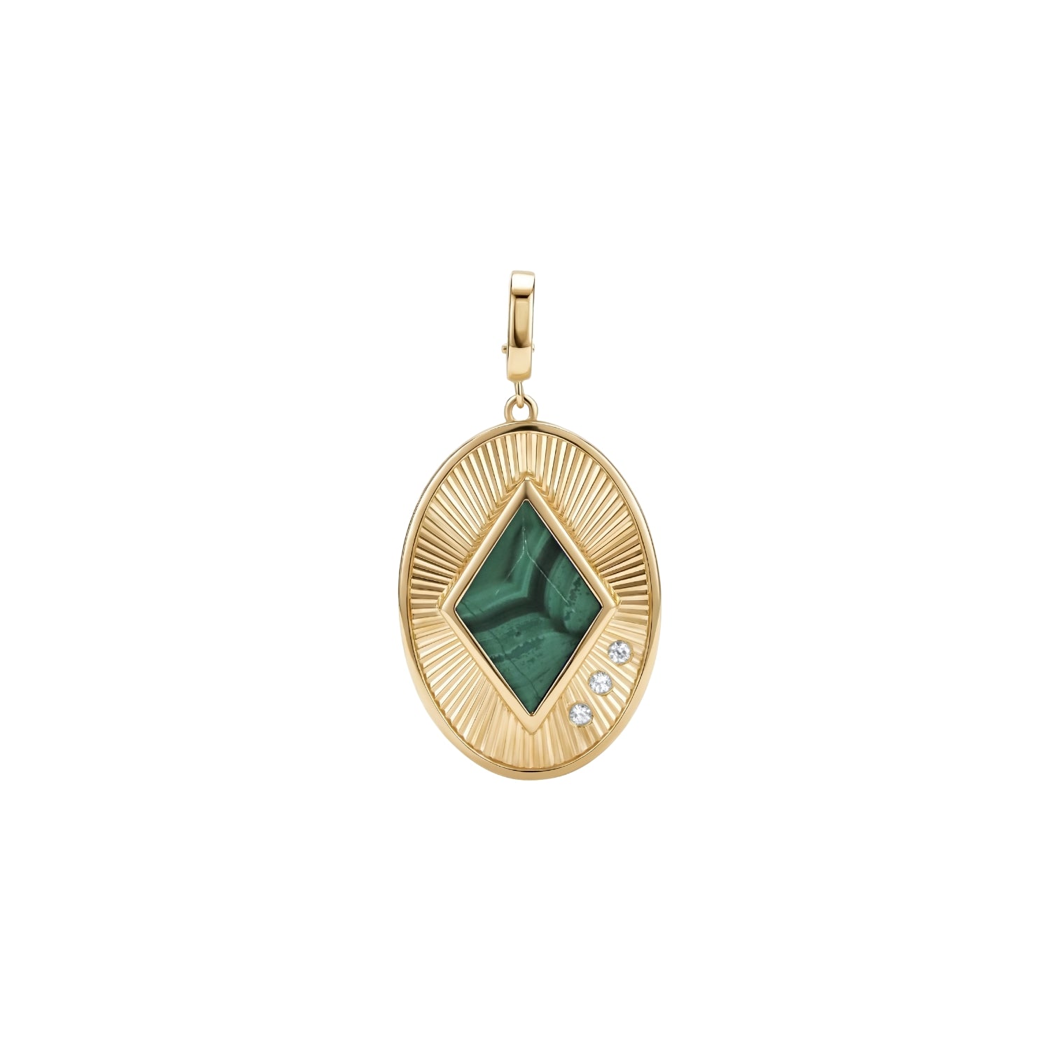 Malachite, Lapis Lazuli & Mother of Pearl Oval Pendant in 18K Yellow Gold