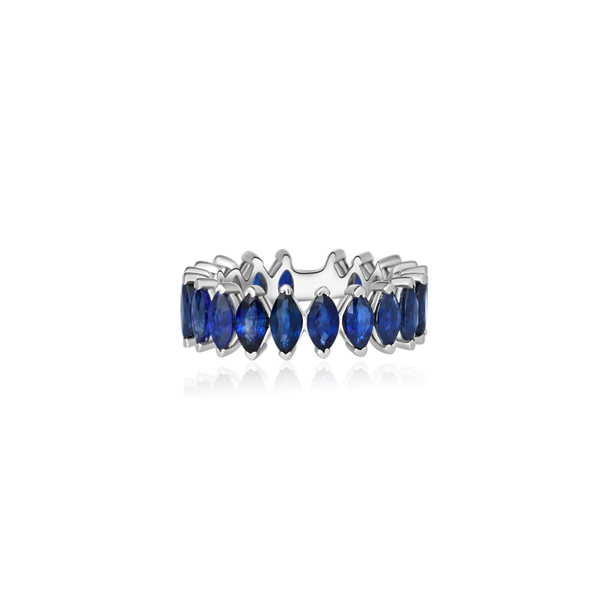 Marquise Blue Sapphire Eternity Ring in 18K White Gold | JJ Jewelry Miami