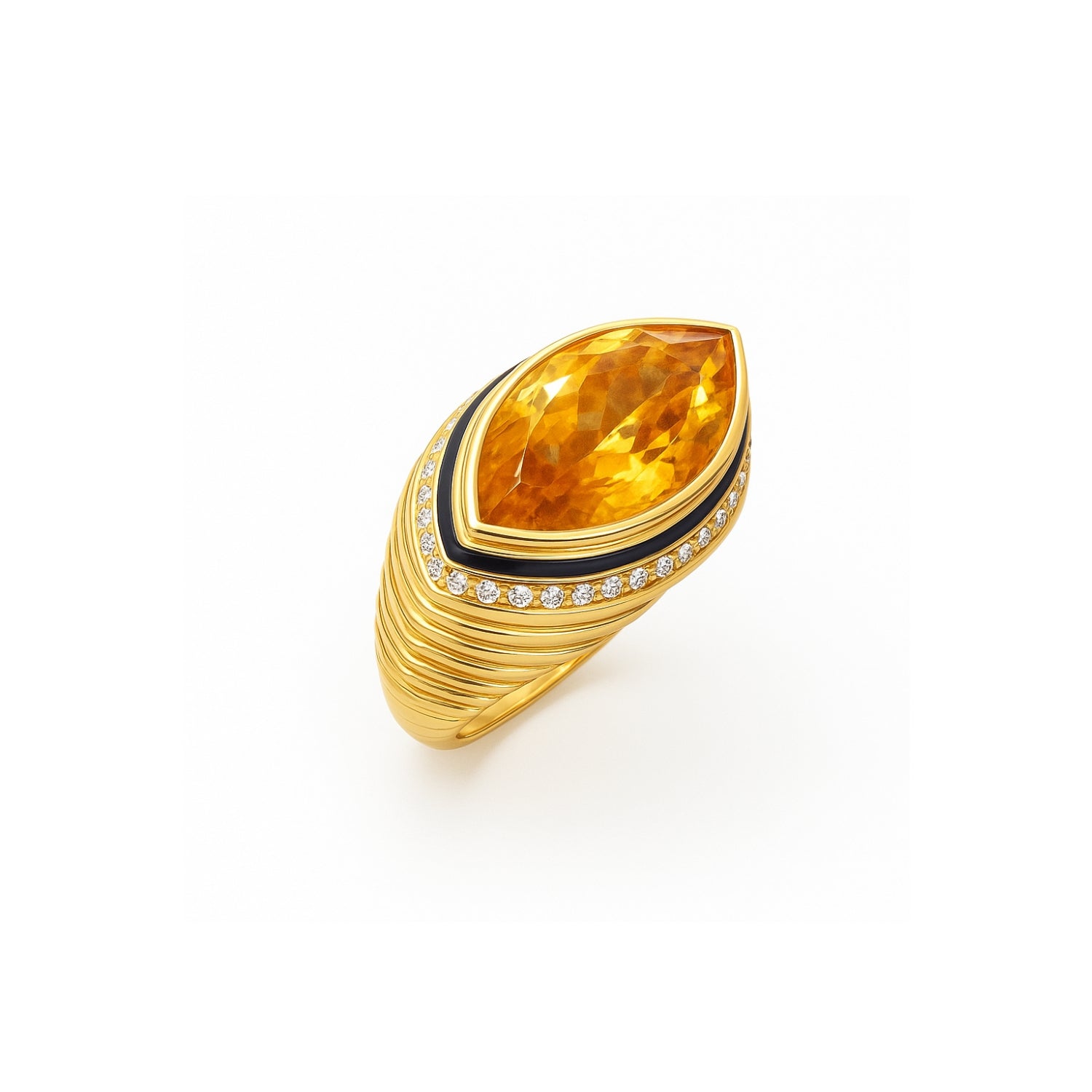Marquise citrine and diamond ring in 18K yellow gold