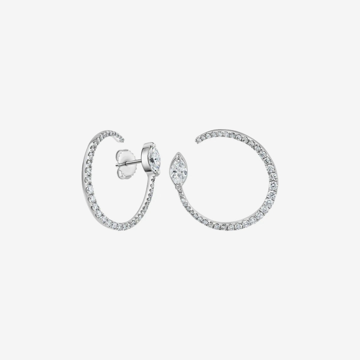 Marquise Diamond Garland Earrings in 18K White Gold, gray background | JJ Jewelry Miami