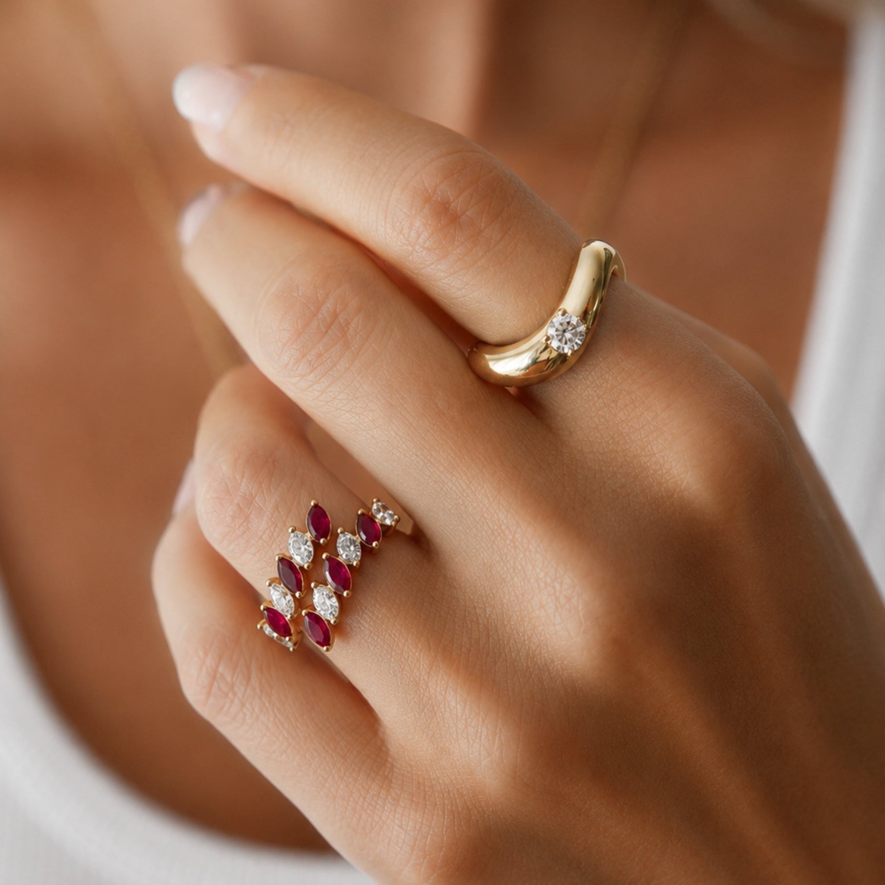 Marquise Ruby and Diamond Open Ring in 14K Yellow Gold
