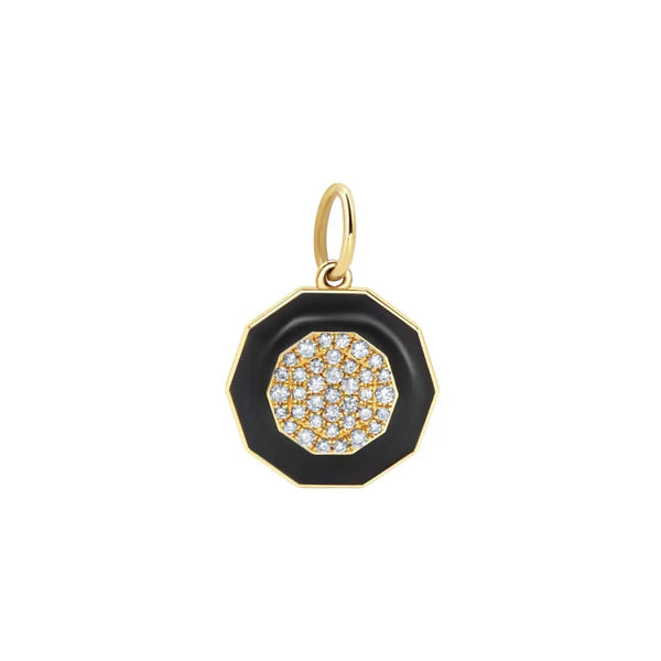 Mini Octagon Pendant with Black Enamel and Diamonds in 14K Yellow Gold | JJ Jewelry Miami
