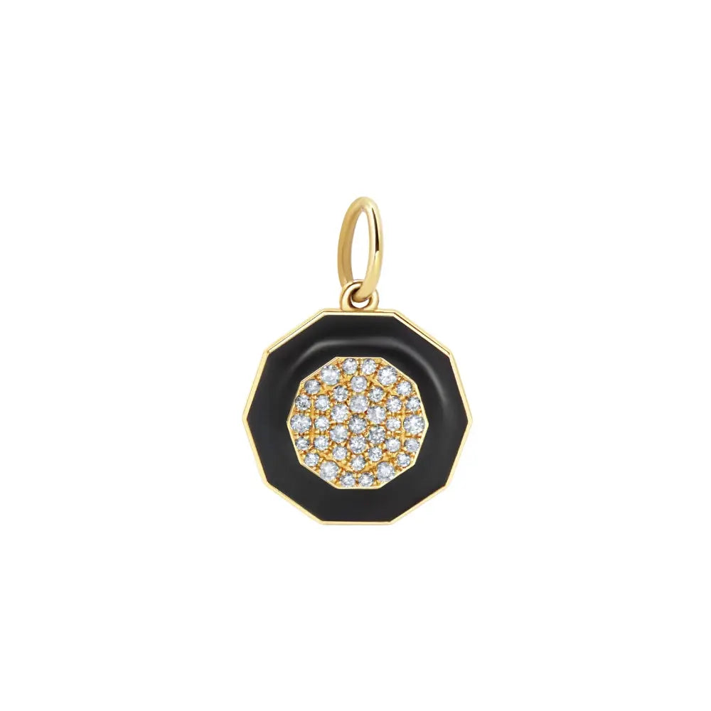 Mini Octagon Pendant with Black Enamel and Diamonds in Yellow Gold Princess Jewelry Shop