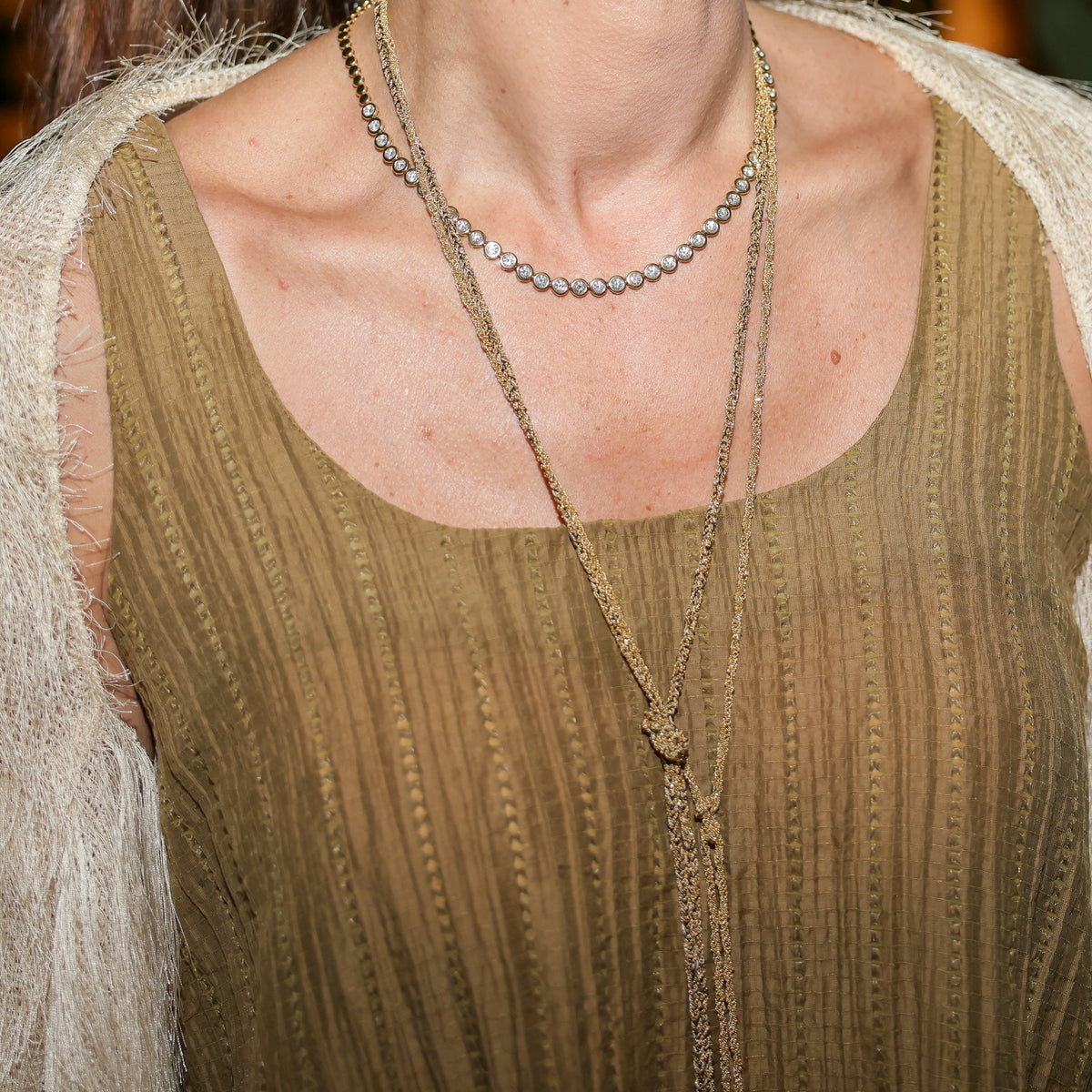 Morocco Silk Scarf Necklace in Gold-Dipped Silver, view 2 | JJ Jewelry Miami