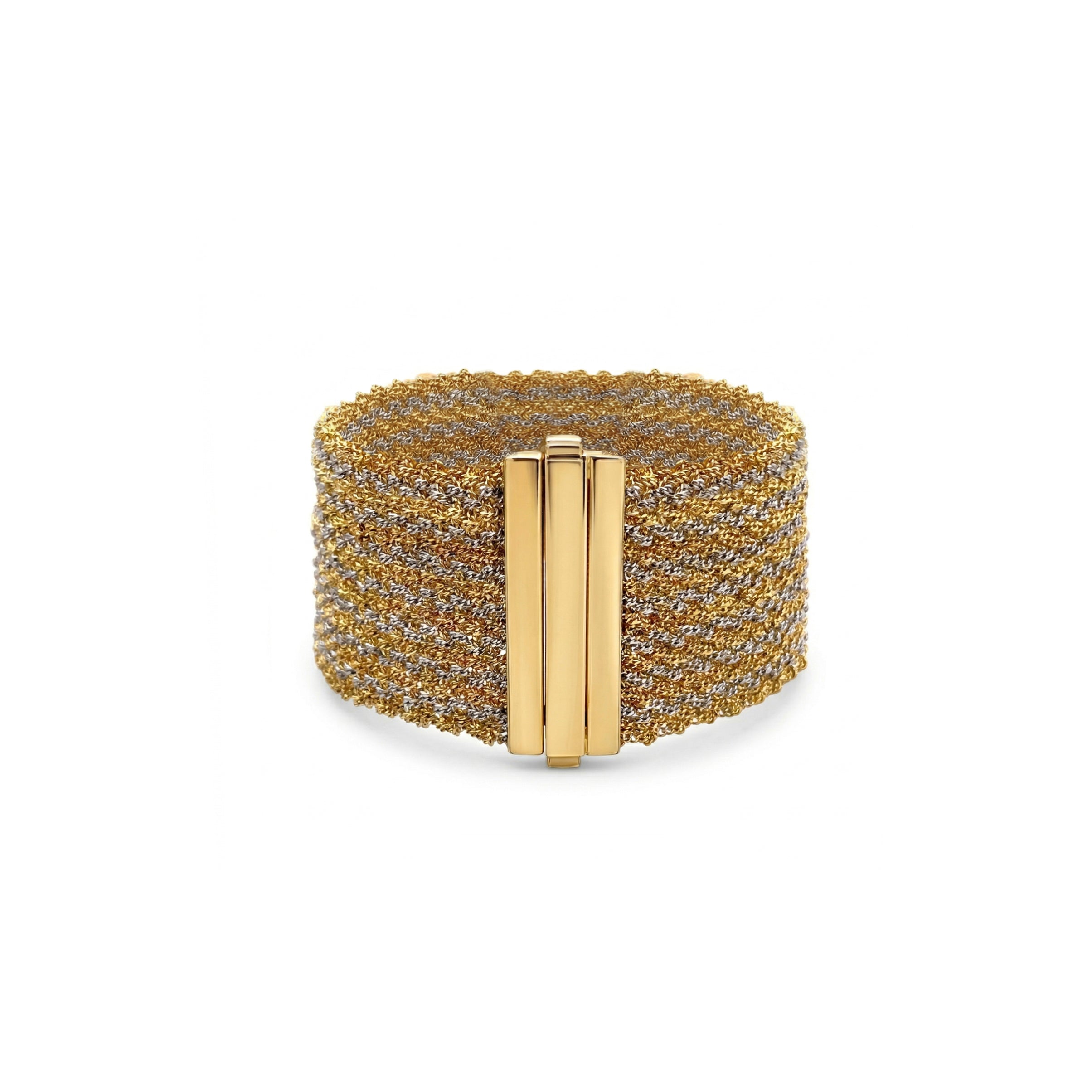 Morocco woven silk wire bracelet in two-tone yellow and white gold | JJ Jewelry