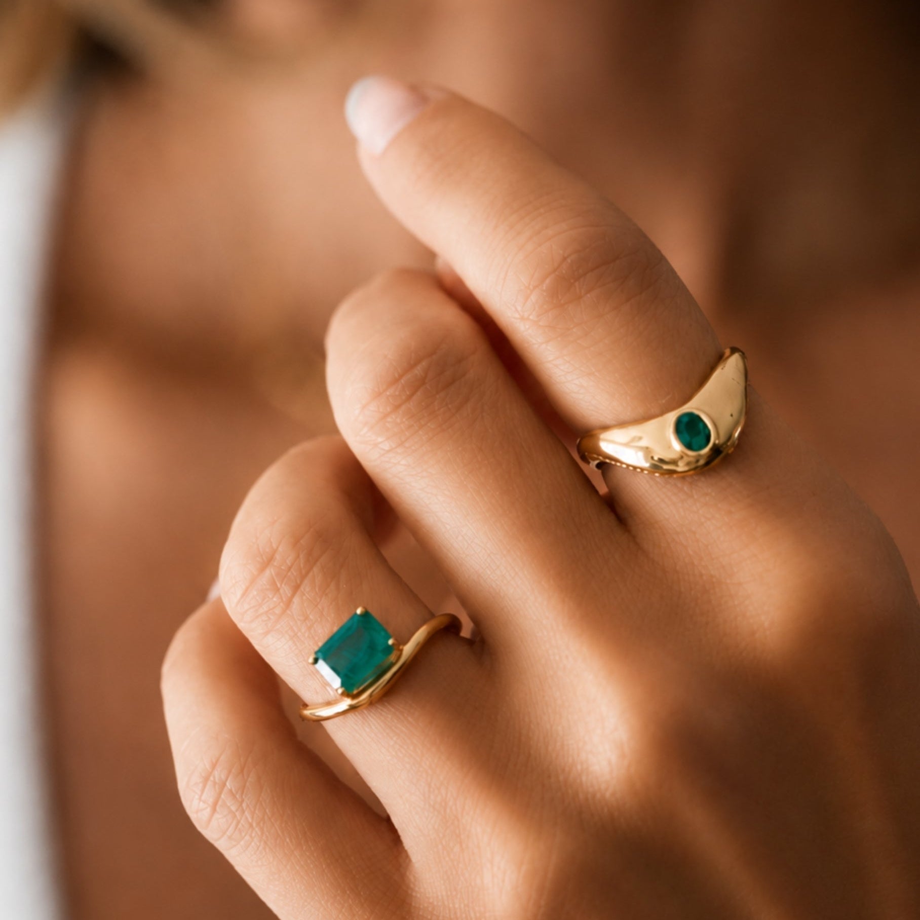 Rectangular Emerald Solitaire Ring in 14K Yellow Gold