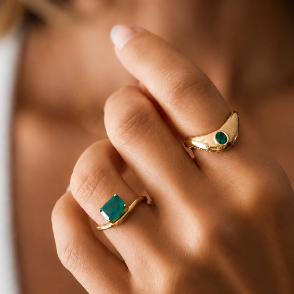 Multi-Gemstone Curved Ring with Diamonds in 18K Yellow Gold, view 6 | JJ Jewelry Miami