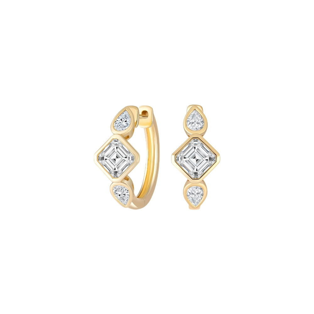 Multi-shape diamond huggie earrings in 18K yellow gold – JJ Jewelry