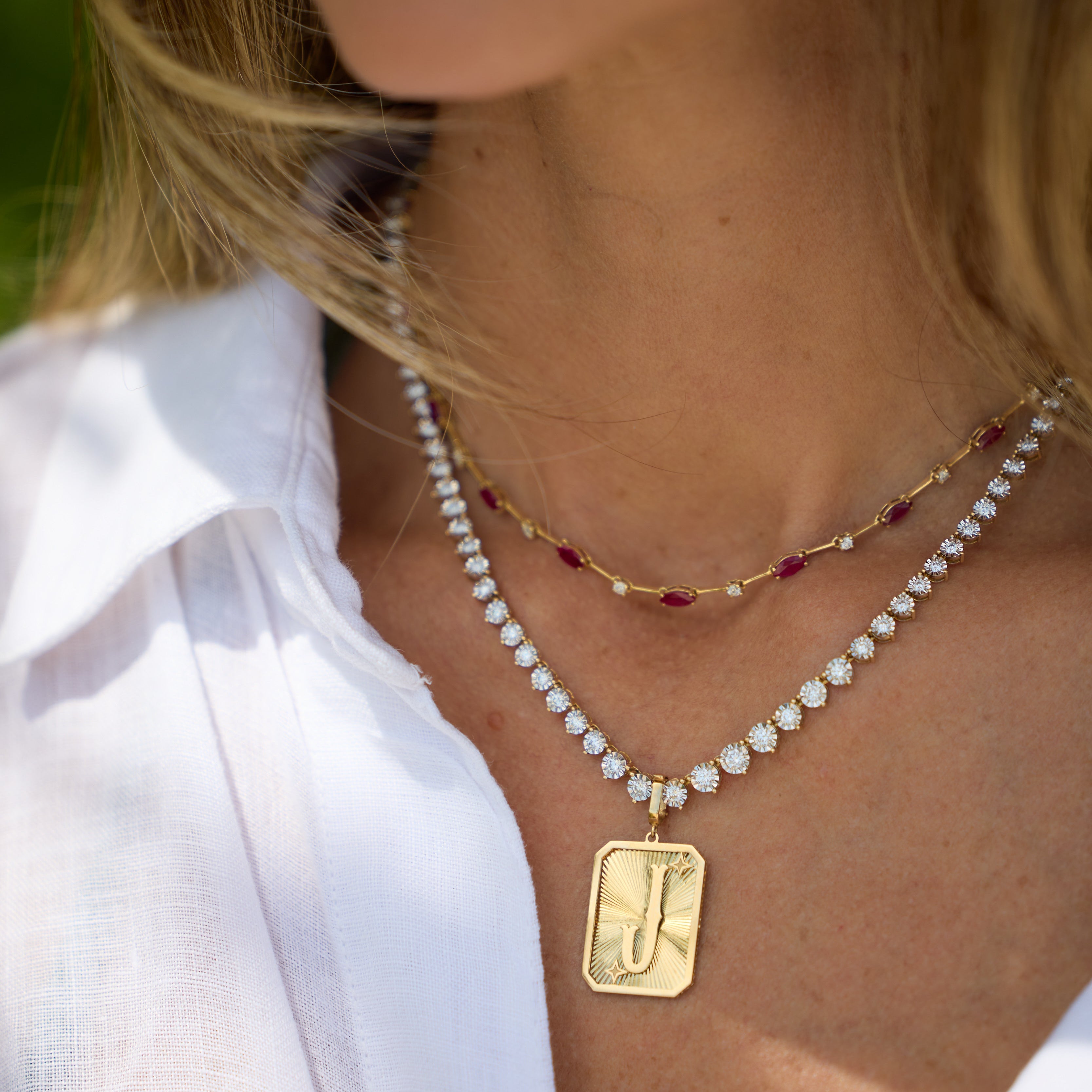 Marquise Ruby and Diamond Station Necklace in 18K Yellow Gold