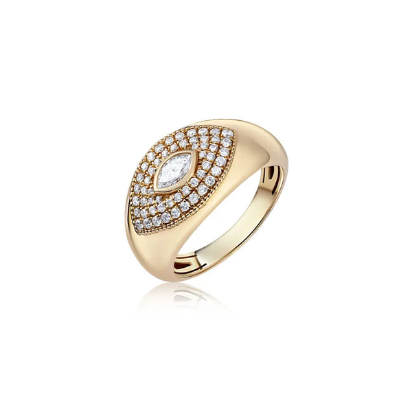 Mystic eye marquise diamond ring in 18K yellow gold | JJ Jewelry