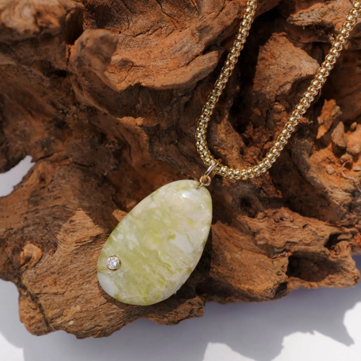 Natural Stone and Diamond Pendant in 14K Yellow Gold, view 2 | JJ Jewelry Miami