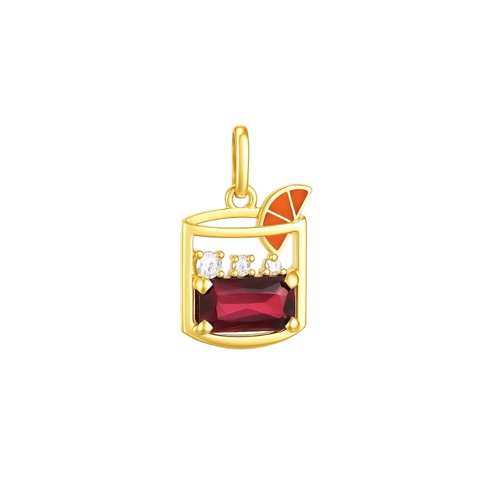 Negroni Pendant in 18K Yellow Gold with Rhodolite and Diamonds