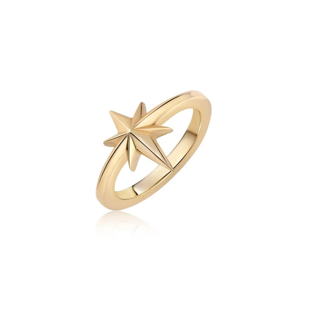 North star gold band ring in 14K yellow gold | JJ Jewelry