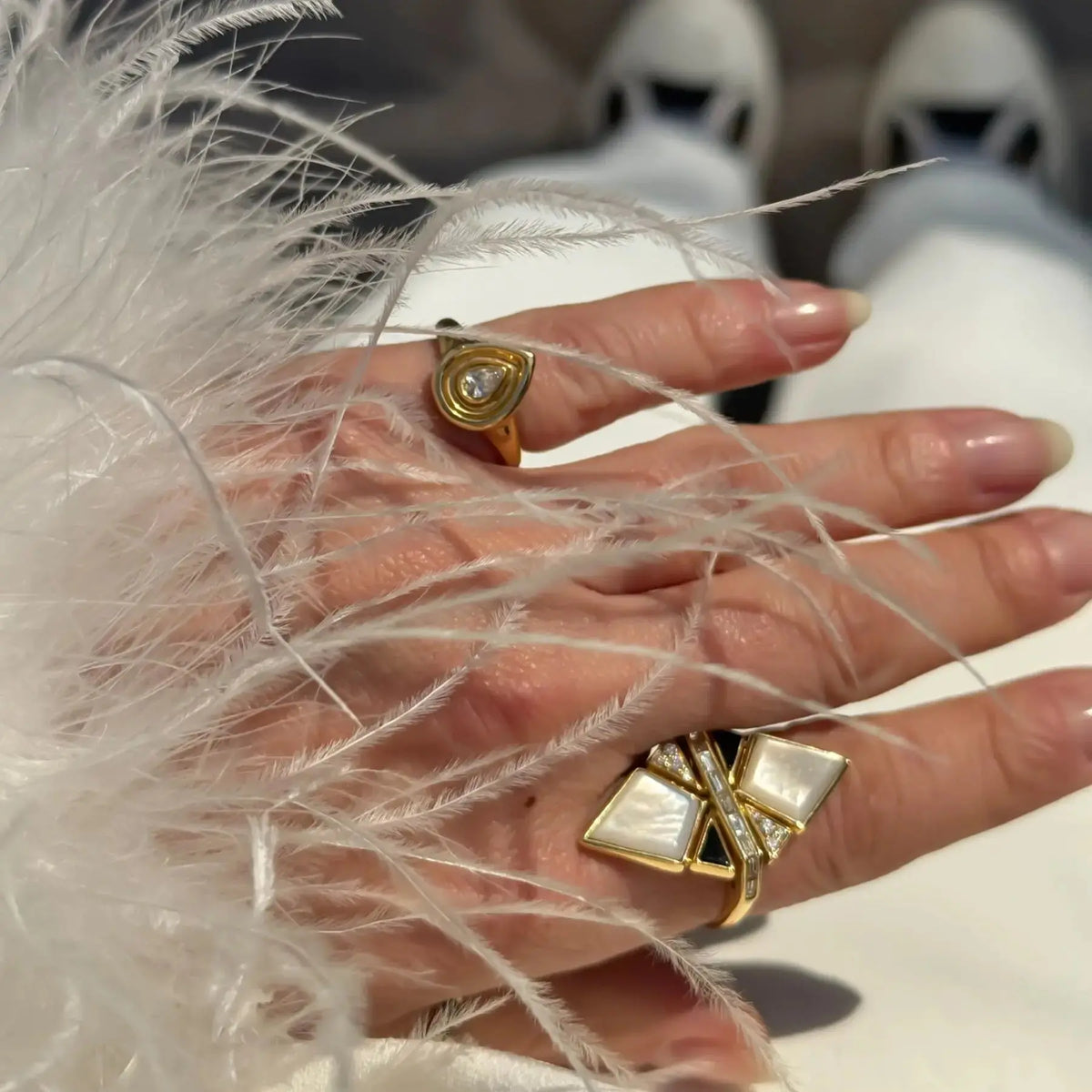 Onyx & Mother of Pearl Geometric Ring, view 2 | JJ Jewelry Miami