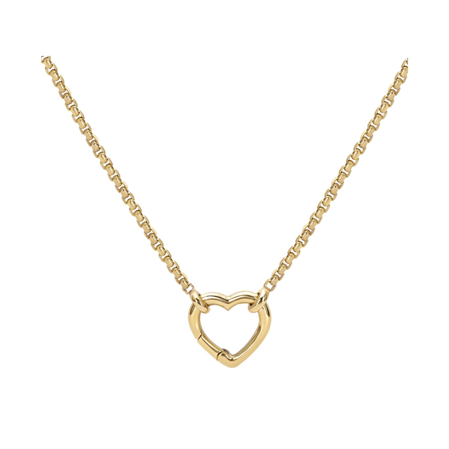 Open Heart Pendant Necklace on Box Chain in 14K Yellow Gold, 18 Inch