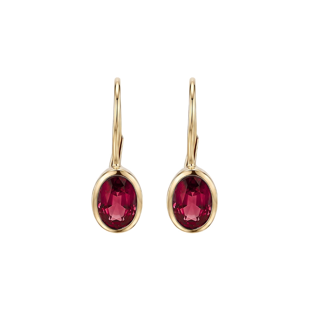 Oval Bezel Gemstone Leverback Earrings in 14K Yellow Gold