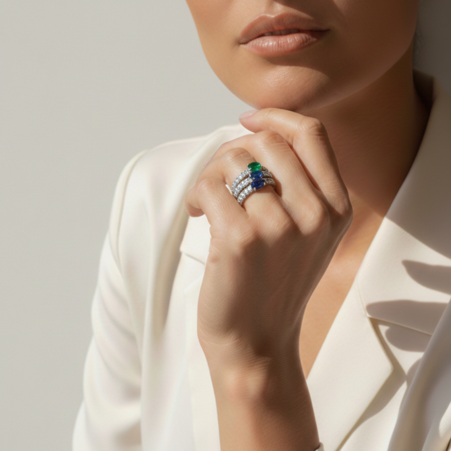 Oval Emerald Pavé Diamond Ring in 18K