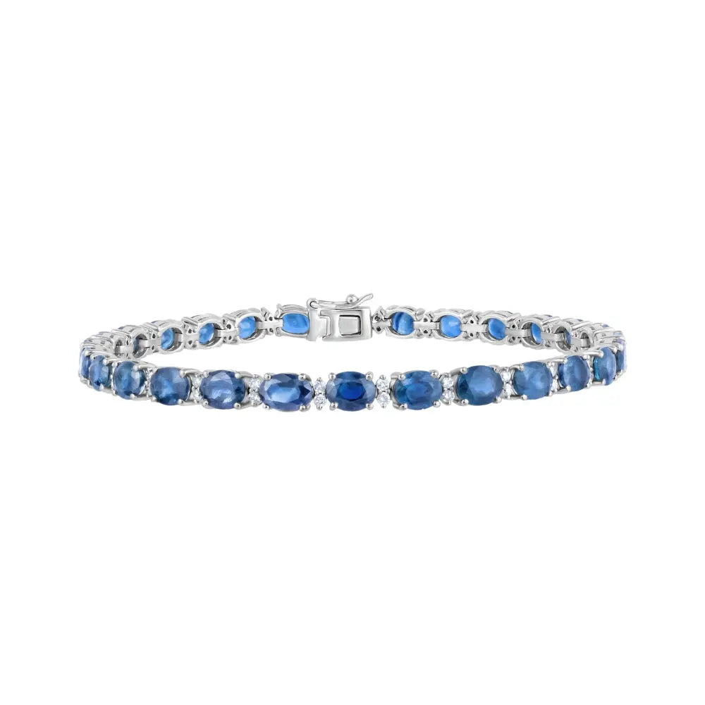 Blue Sapphire & Diamond Bracelet in 18K White Gold | JJ Jewelry Miami