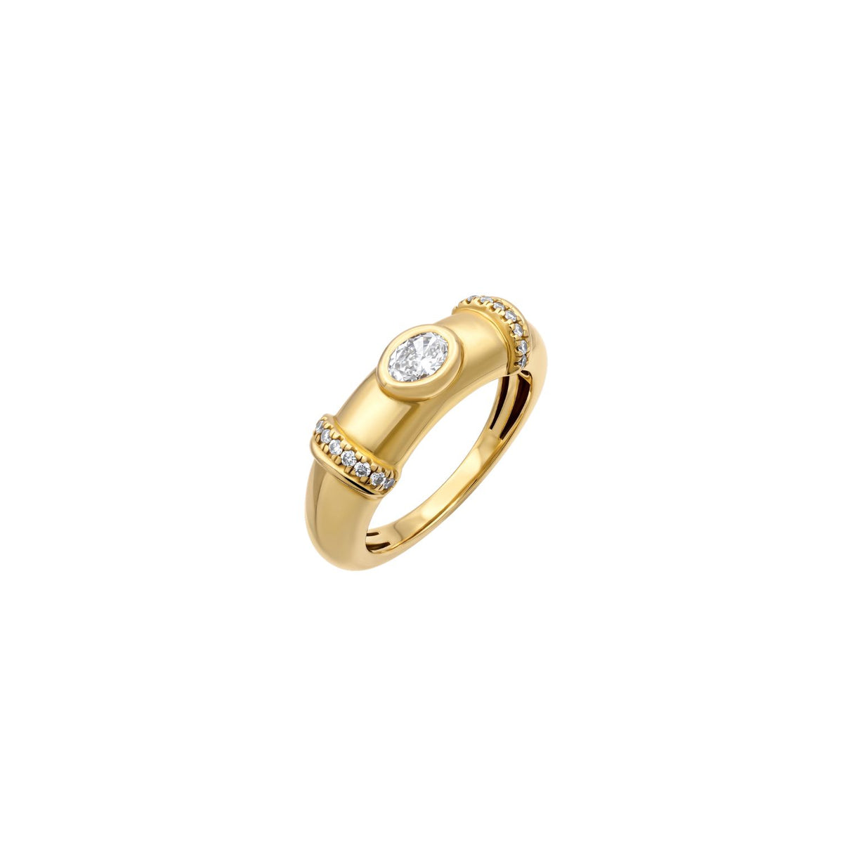 Oval Diamond Bezel Pinky Ring in 18K Yellow Gold