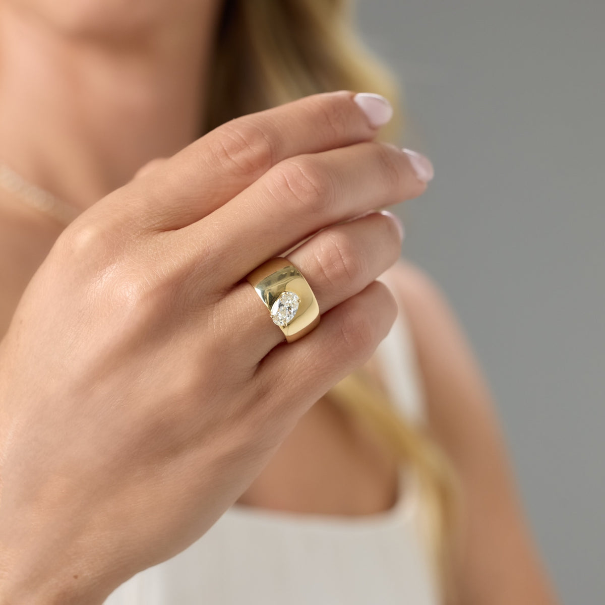 Oval Diamond Statement Ring, lifestyle view 1 | JJ Jewelry