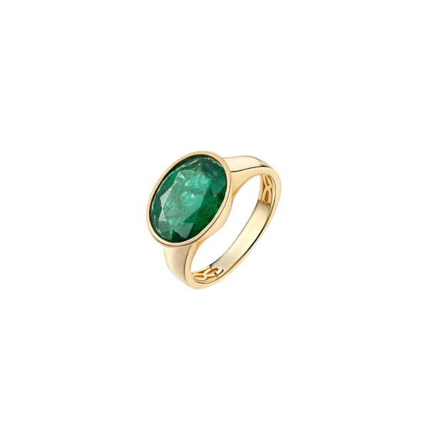 Oval Emerald Cocktail Ring in 18K Yellow Gold