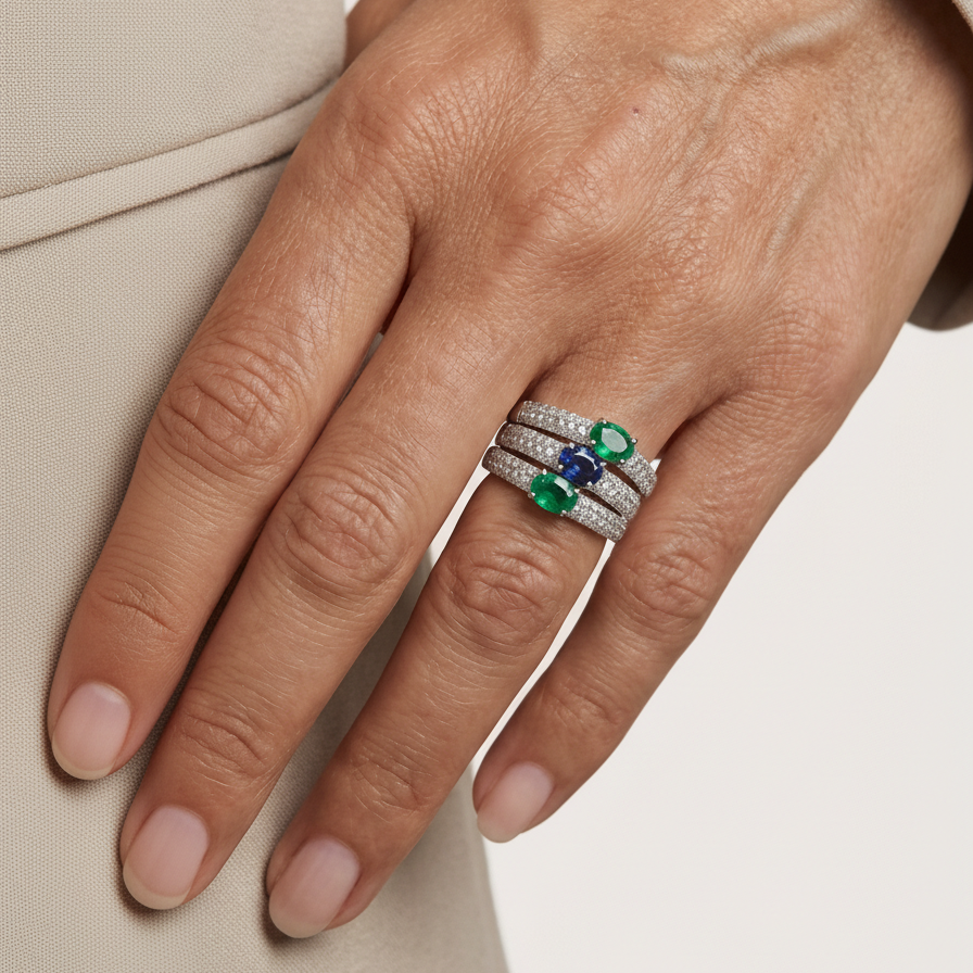 Oval Blue Sapphire Bold Diamond Ring in 18K Gold