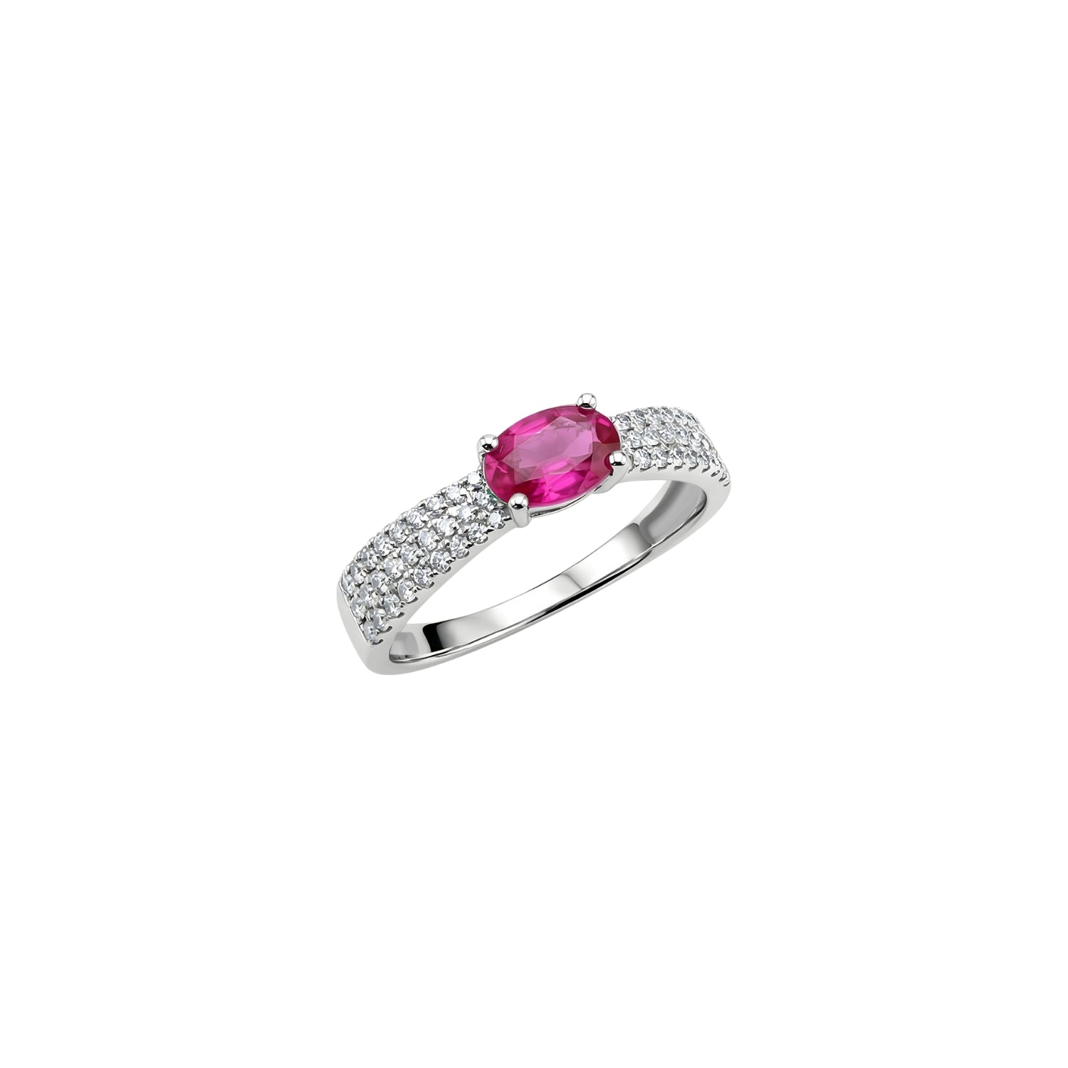Oval Ruby Flat Diamond Ring in 18K Yellow or White Gold