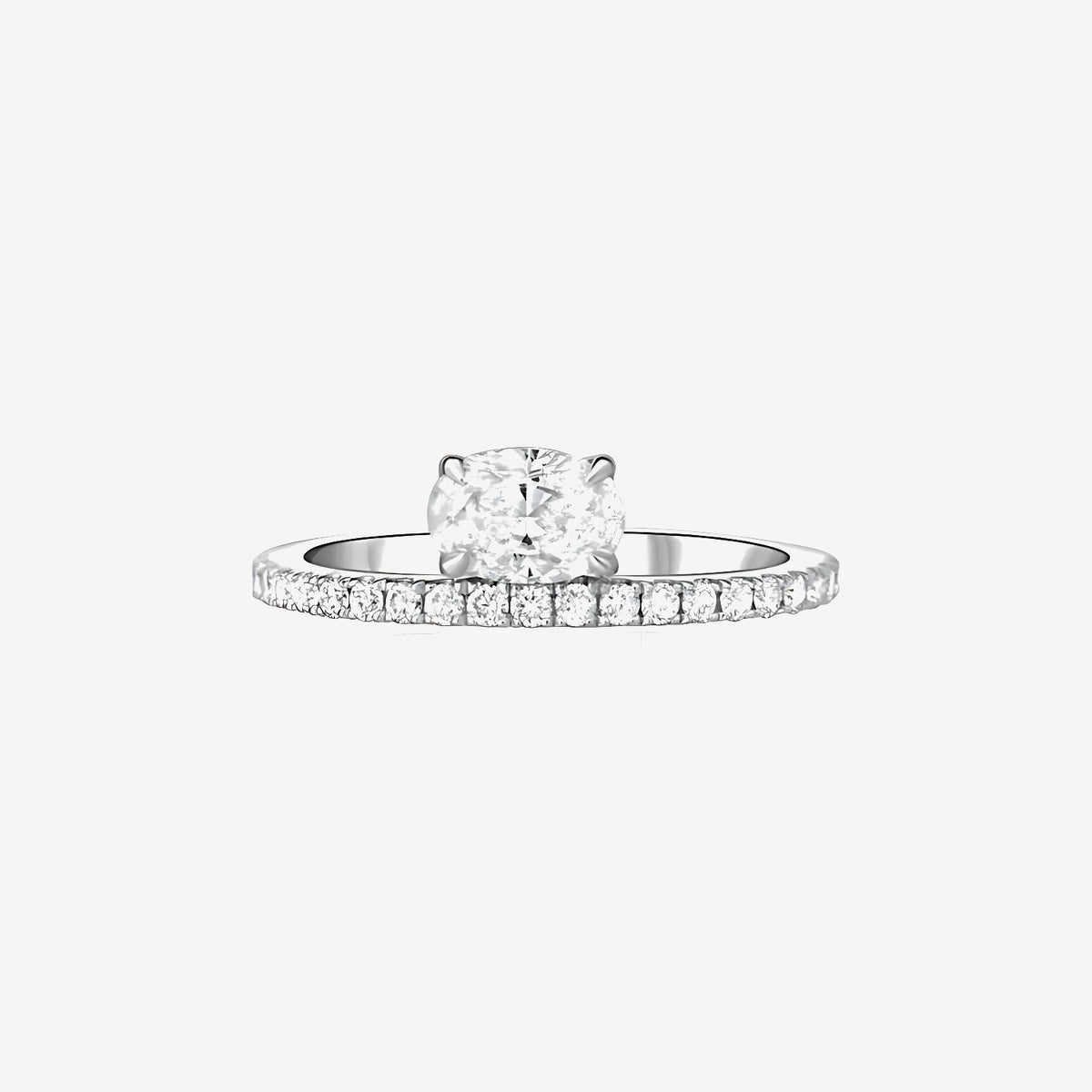 Oval Top Floating Diamond Ring in 18K White Gold | JJ Jewelry