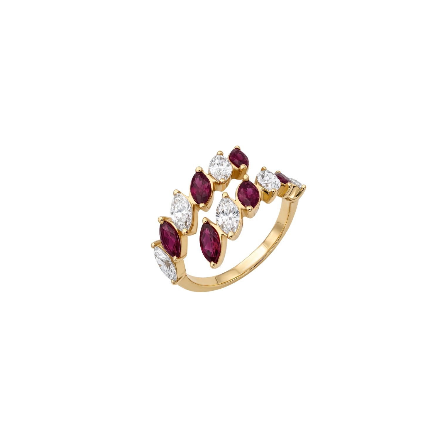 Marquise Ruby and Diamond Open Ring in 14K Yellow Gold