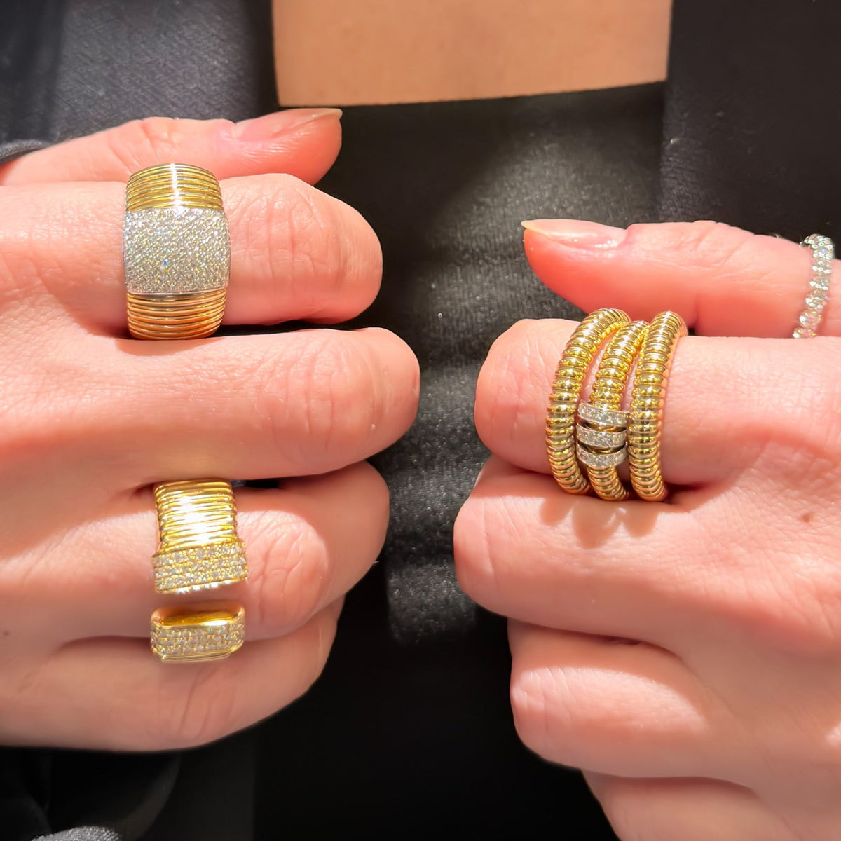 Italian Line Flexible Diamond Ring in 18K Yellow Gold, view 4 | JJ Jewelry Miami