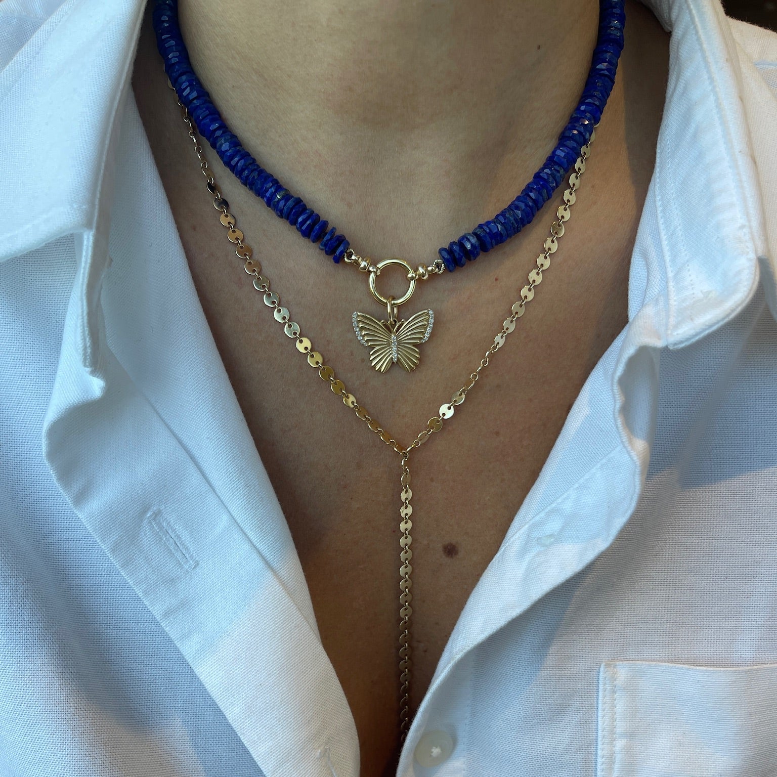 Lapis Lazuli Rondelle Bead Necklace in 14K Yellow Gold