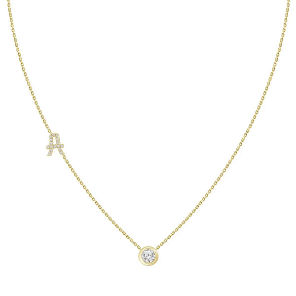 Pavé Diamond Initial Necklace 18K Gold | JJ Jewelry Miami