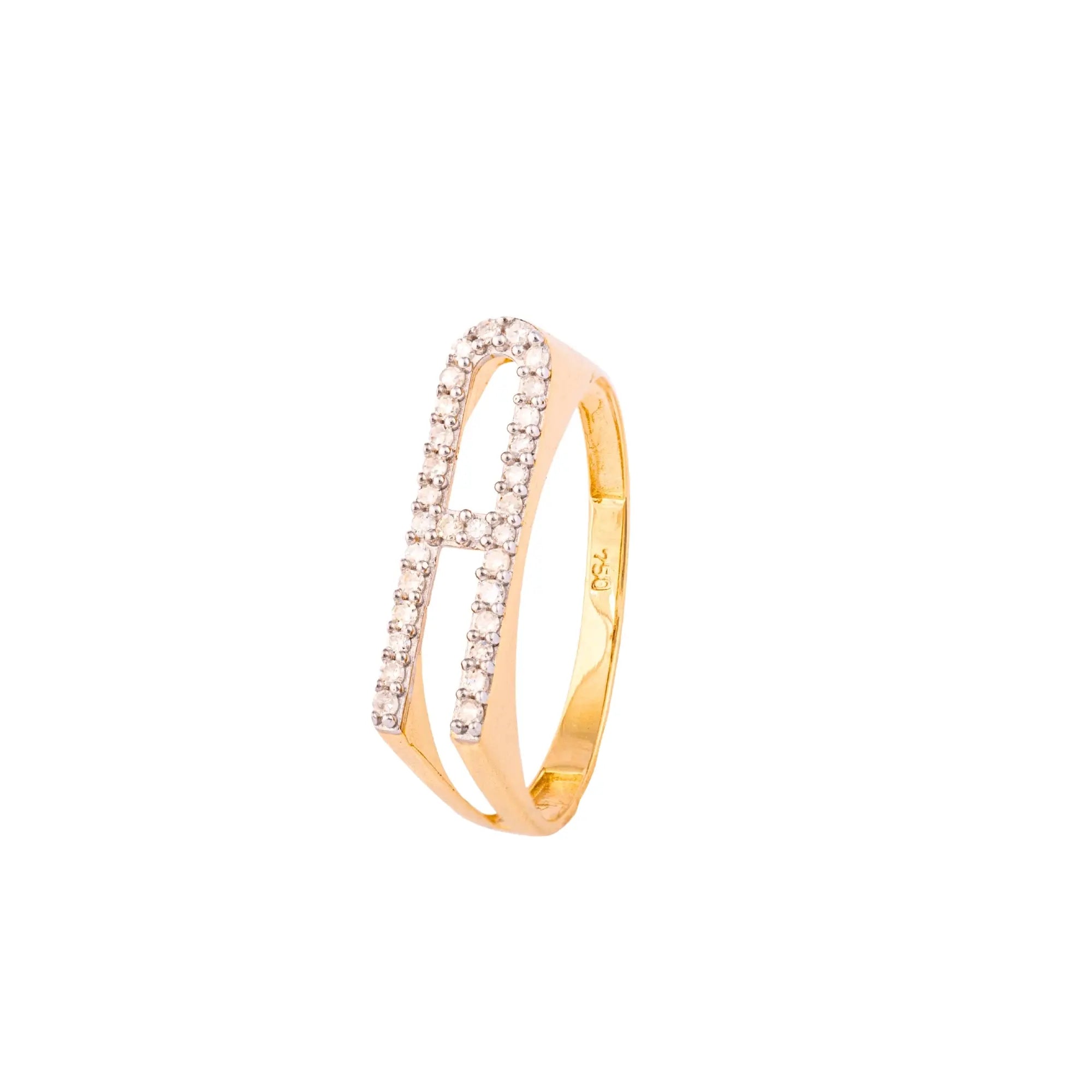Pavé Diamond Letter Ring 18K Gold | JJ Jewelry Miami
