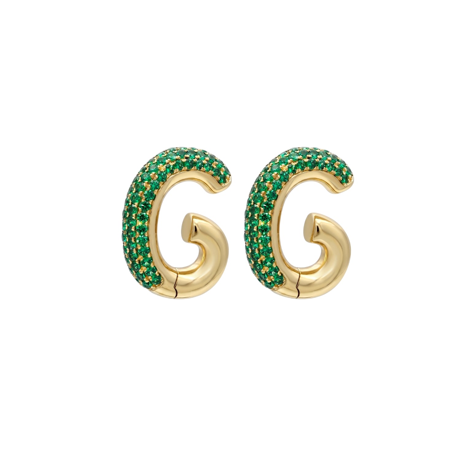 Pavé Emerald Ear Clips in Yellow Gold